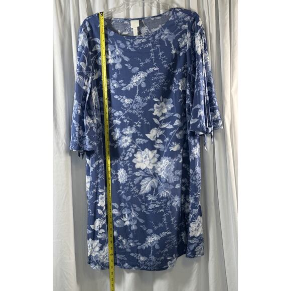 H&M Floral Tie Spilt-Sleeves Shift Dress, Blue, Sz: 12, 83-16 - Picture 8 of 15